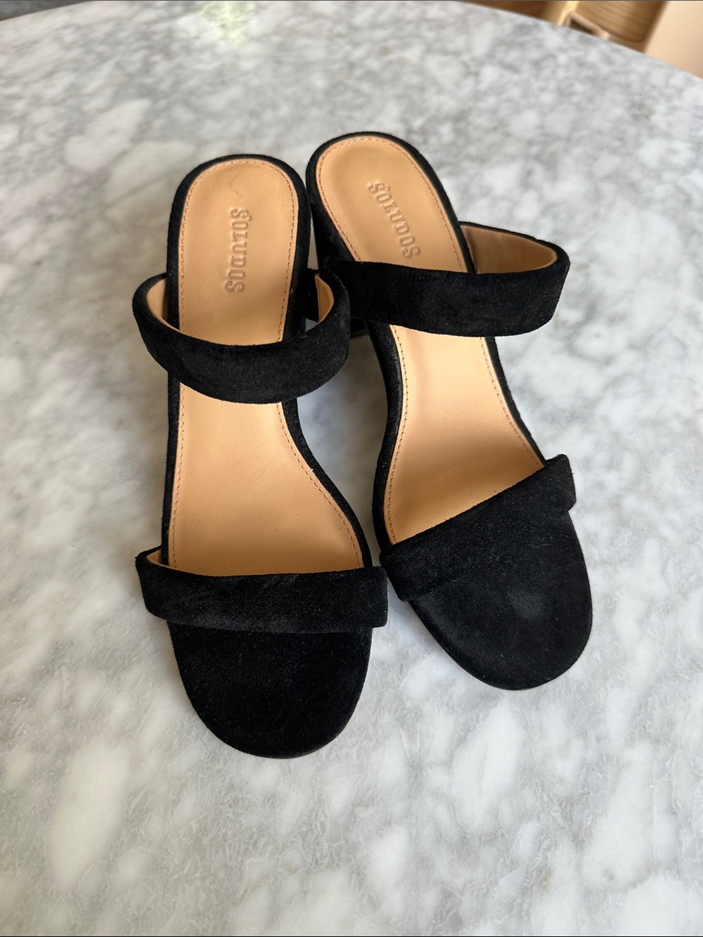 Saludos Suede Ines Black Slide Heels